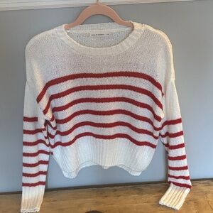 moon & madison Cream and Red Striped Crew Sweater